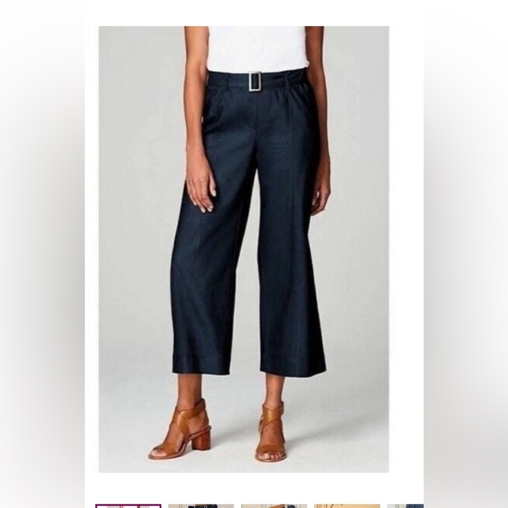 J.Jill Jenna Linen Blend stretch wide leg crop belted